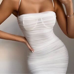 House of CB - Sirene dress - new WITH TAGS - ivory organza mesh midi w/ bra